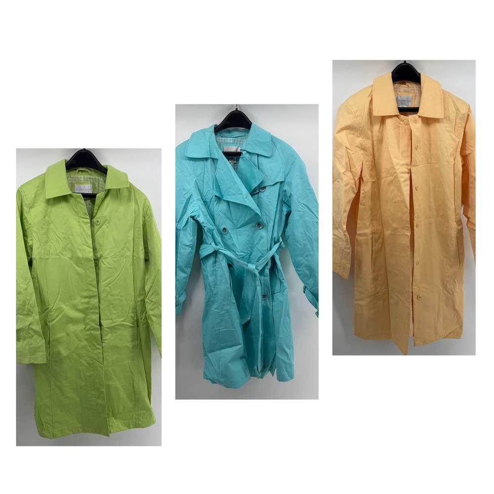 Worthington Womens Trench Coat Bundle Small Green Blue Yellow Gingham Lot of‎ 3